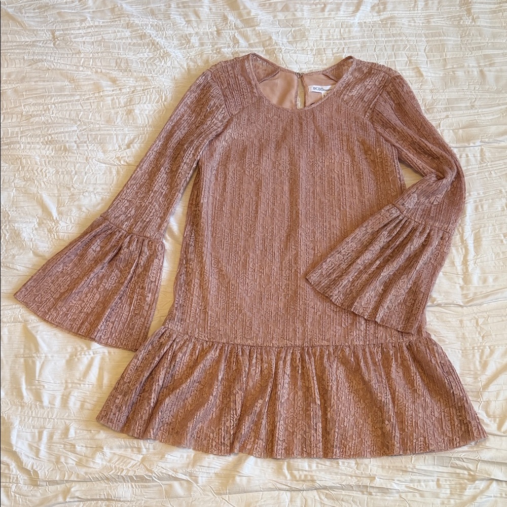 BCBGeneration Textured Mauve Bell Sleeve Dress